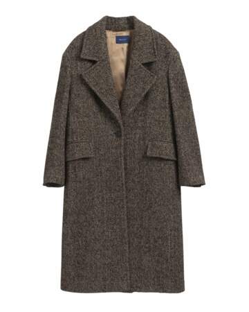 Manteau Herringbone Overcoat 210 Roasted Walnut, Gant, 550€