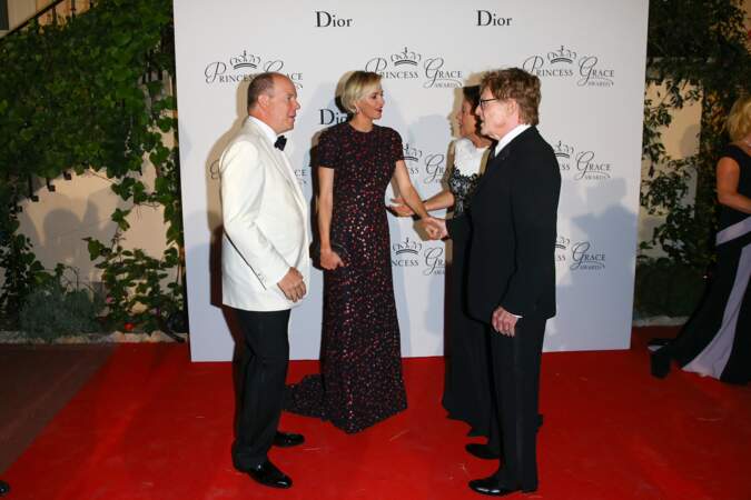 Charlène de Monaco rayonnante en Dior et son mari le prince Albert II, lors du gala de la "Princess Grace Foundation Awards USA" au Palais de Monaco, le 5 septembre 2015.