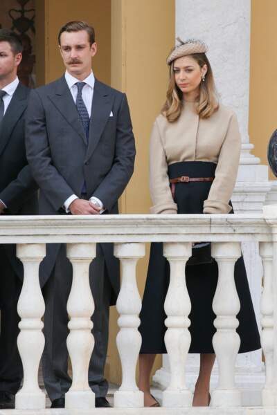 Beatrice Borromeo habillée en Dior au côté de son mari Pierre Casiraghi, ambassadeur de la griffe, pour la fête nationale monégasque, à Monaco, le 19 novembre 2017. 