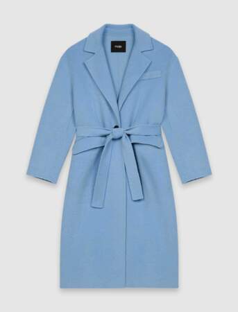 Manteau long bleu 80% laine, 20% polyamide, Maje, 535€