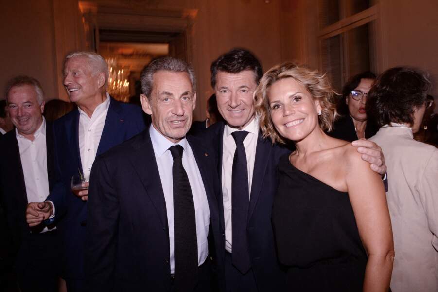 Nicolas Sarkozy, Christian Estrosi et sa femme Laura Tenoudji Estrosi, pour les dix ans du Moma Group, ce 5 septembre
