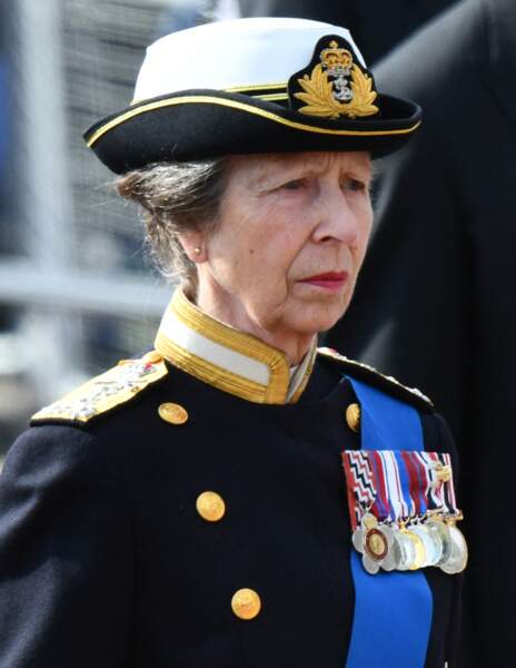 La princesse Anne - Procession cérémonielle du cercueil de la reine Elizabeth II du palais de Buckingham à Westminster Hall à Londres. Le 14 septembre 2022.