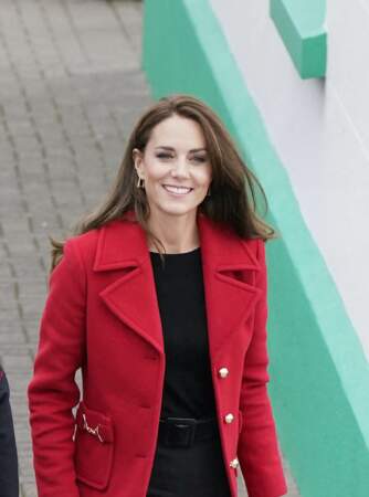 Kate Middleton est sublime pour son arrivée aux Pays de Galles. La princesse de Galles est élégante pour rencontrer l'équipage et les bénévoles de la station de sauvetage RNLI Holyhead, ce 27 septembre 2022. 