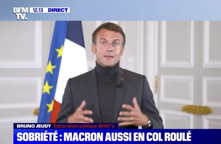 Le 3 octobre 2022, Emmanuel Macron porte le col roulé pour inciter les Français à faire de même. Un changement vestimentaire solidaire avec celui de son gouvernement. Il est destiné à sensibiliser sur la crise énergétique qui frappe l'Europe depuis le début de la guerre entre l'Ukraine et la Russie. 