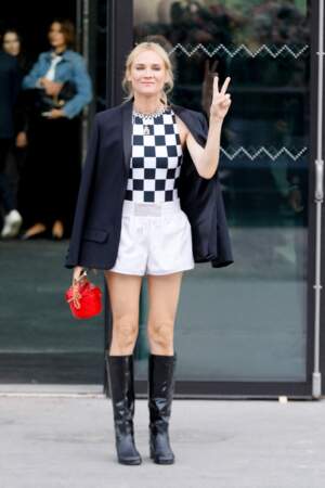 Diane Kruger, l'actrice allemande préfère le motif tartan au défilé Chanel  - collection printemps/été 2023, le 4 octobre 2022.