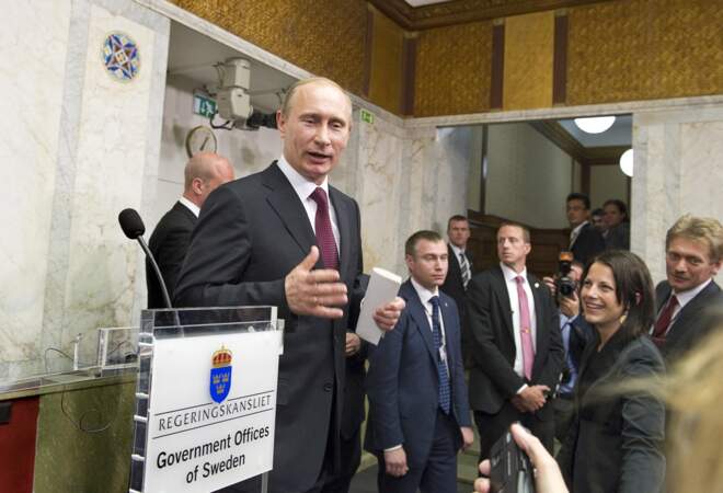 Vladimir Poutine en visite en Suède, le 27 avril 2011