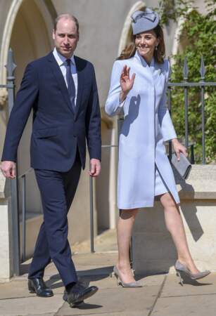 Le prince William et Kate Middleton, à la sortie de la messe de Pâques à la chapelle Saint-Georges du château de Windsor, le 21 avril 2019.