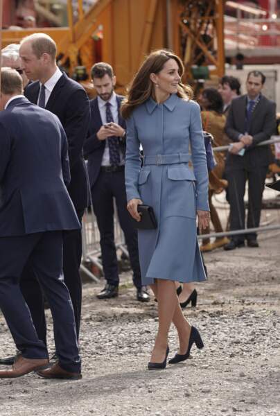 Kate Middleton en visite à Liverpool pour assister au baptême d'un navire de recherche, le 26 septembre 2019.