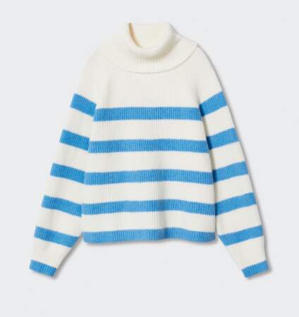 Pull-over rayures col roulé, Mango, 39,99€
