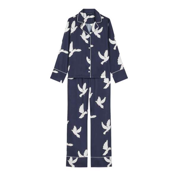 Pyjama boutonné colombe 100 % satin de coton issu de l’agriculture biologique, Arthur, 139€
