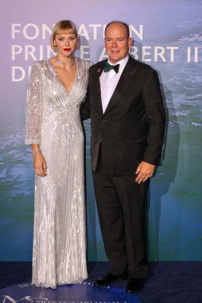 Le prince Albert II de Monaco et la princesse Charlène en robe à sequin au gala de "Monte-Carlo Gala for Planetary Health", le 24 septembre 2020. 