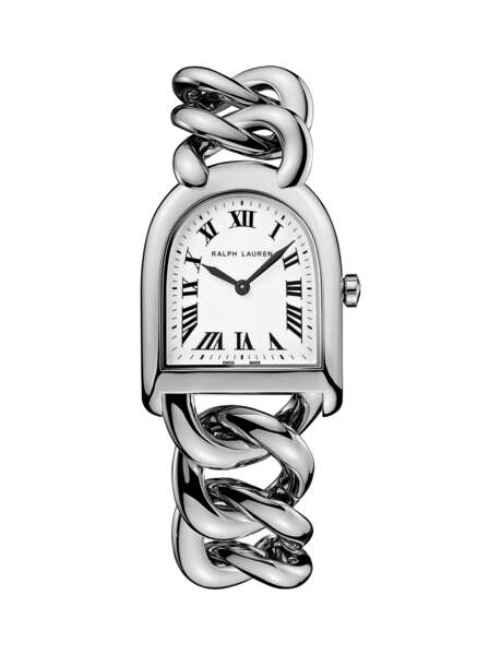 Petite montre Steel à chaîne, The Stirrup Collection, Ralph Lauren, 2 520€
