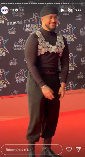 Slimane en rangers, pantalon bouffant et harnais métallisé lors de la 24ème édition des NRJ Music Awards à Cannes, le vendredi 18 novembre 2022