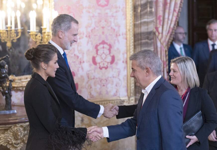 Le roi Felipe VI et son épouse Letizia d'Espagne ont reçu avec élégance les participants à la 68ème session annuelle de l'Assemblée parlementaire de l'Otan au Palais royal à Madrid, le 20 novembre 2022