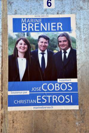 Affiche de la candidate Marine Bernier (LR-UDI) avec Christian Estrosi et l'ex-footballeur José Cobos pour les législatives 2016