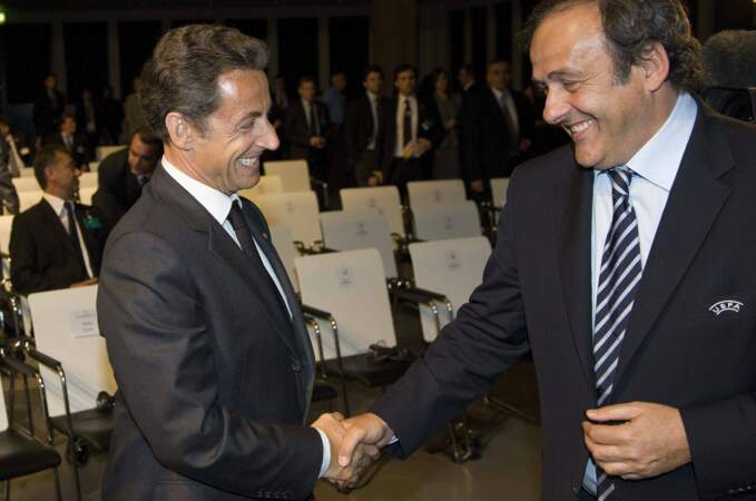 Nicolas Sarkozy et Michel Platini à Genève le 28 mai 2010