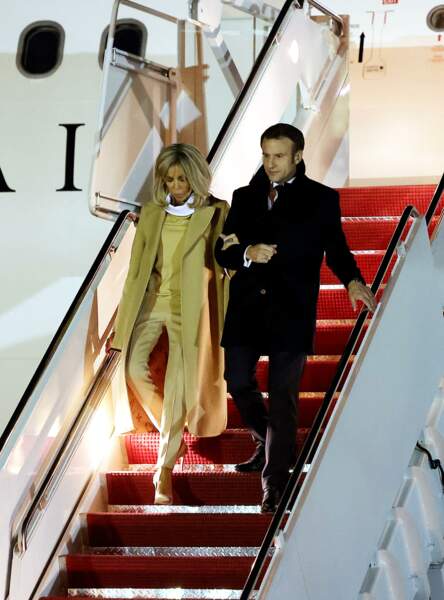 Le président Emmnanuel Macron et sa femme Brigitte arrivent aux Etats-Unis à la base d’Andrews, dans le Maryland