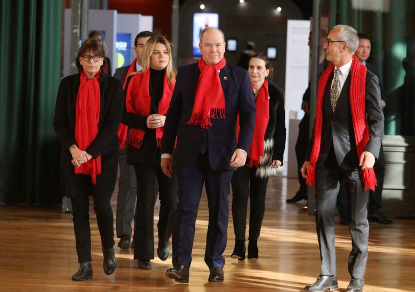Le prince Albert II de Monaco, la princesse Stéphanie de Monaco, Camille Gottlieb assistent à l'opération "Courtepointes" rendant hommage aux personnes emportées par le SIDA, au Musée Océanographique de Monaco, le 1er décembre 2022