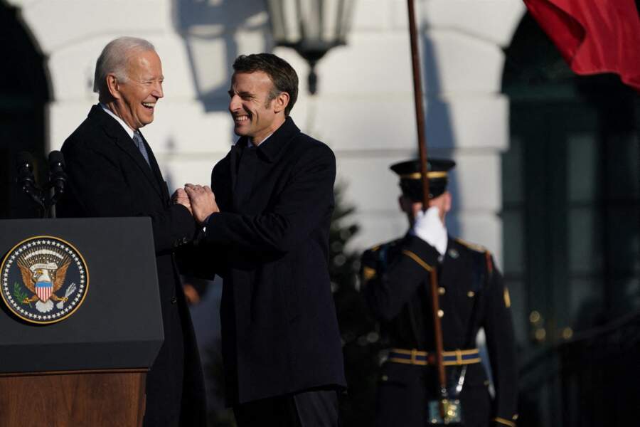 Le président américain Joe Biden  accueille le président français Emmanuel Macron à la Maison Blanche à Washington, The District, Etats-Unis, le 1er décembre 2022.