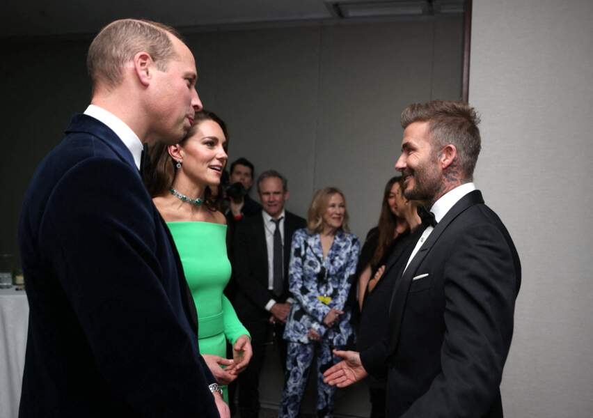 Le prince William, prince de Galles, et Catherine (Kate) Middleton, princesse de Galles, et David Beckham à la 2ème cérémonie "Earthshot Prize Awards" à Boston, le 2 décembre 2022.