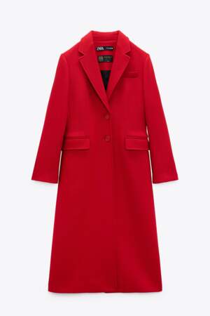 Manteau long et ajusté en laine, Zara, 139€.