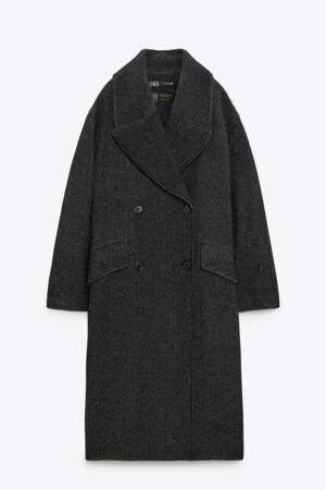 Manteau à boutonnage croisé en laine, Zara, 149€.