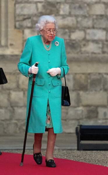 La reine Elisabeth II d'Angleterre au château de Windsor pour le lancement des illuminations de plus de 3500 lumières à travers le pays pour honorer son règne de 70 ans, son jubilé de platine