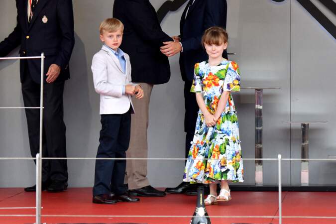 La princesse Gabriella de Monaco et le prince Jacques de Monaco lors du Grand Prix de Monaco 2022 de Formule 1, à Monaco, le 29 mai 2022. 