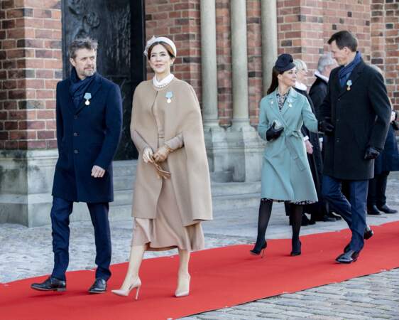 Le prince Frederik, la princesse Mary de Danemark, la princesse Marie et le prince Joachim de Danemark, lors du 50ème jubilé de la reine, à Roskilde, au Danemark, le 14 janvier 2022.