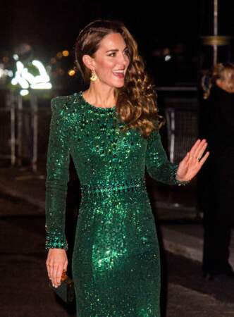 Kate Middleton en robe Jenny Packham, au Royal Albert Hall à Londres le 18 novembre 2021