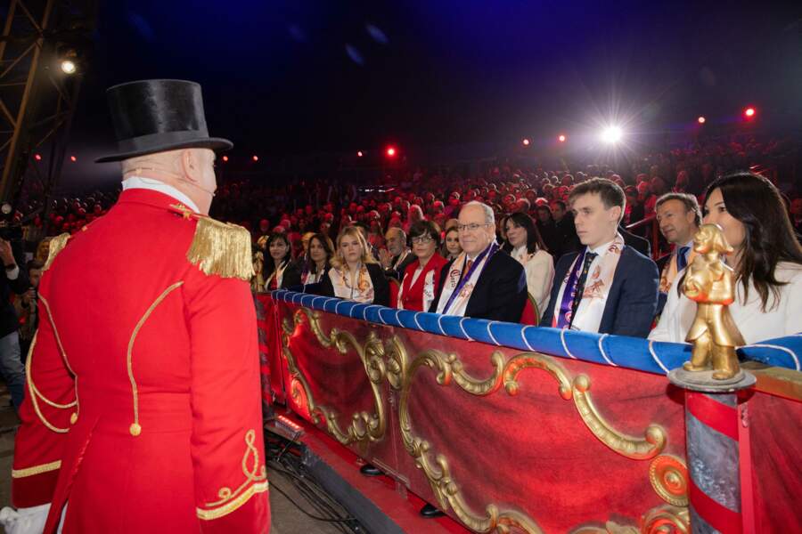 Camille Gottlieb, la princesse Stéphanie de Monaco, le prince Albert II de Monaco, Louis Ducruet et sa femme Marie ont assisté au 45ème Festival International du Cirque de Monte-Carlo sous le chapiteau Fontvieille le 20 janvier