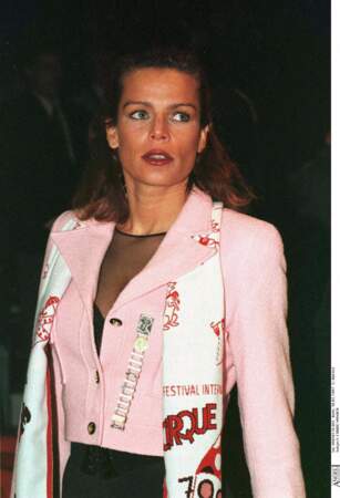 Stéphanie de Monaco en bomber patchwork style 80'