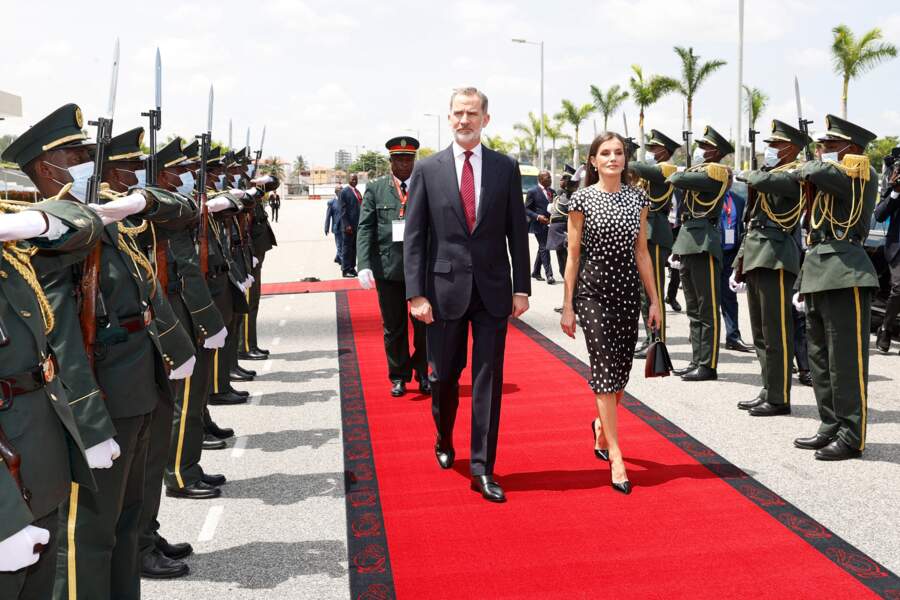 Felipe VI et Letizia d'Espagne assistent à la cérémonie d'honneur au mémorial Agostinho Neto à Luanda. Le 7 février 2023