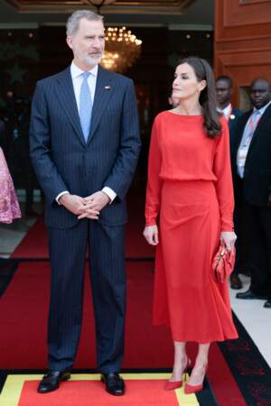 Le roi Felipe VI et Letizia d’Espagne en total-look rouge, le 8 février 2023 