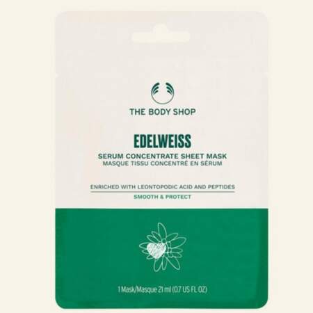 Masque tissu sérum concentré Edelweiss, The Body Shop, 6€ 
