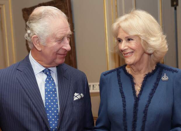 Le roi Charles III d'Angleterre et Camilla, reine consort d'Angleterre, à Clarence House le 23 février 2023