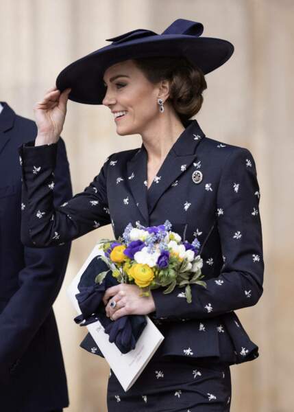 Kate Middleton assiste au premier jour du Commonwealth Day à l'abbaye de Westminster à Londres, le lundi 13 mars