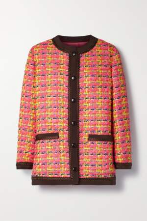 Cardigan en tweed métallisé et boutons recouverts de cuir, Gucci, 2 980€ sur net-a-porter.com