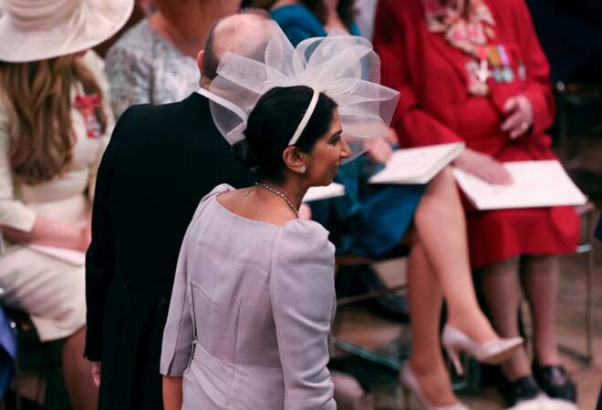 La secrétaire à l'intérieur Suella Braverman au couronnement du roi Charles III, à l'abbaye de Westminster, à Londres, le 6 mai 2023.