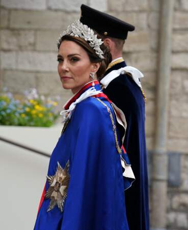 Kate Middleton très en beauté à son arrivée à la cérémonie de couronnement du roi d'Angleterre, à l'abbaye de Westminster de Londres,  le 6 mai 2023.