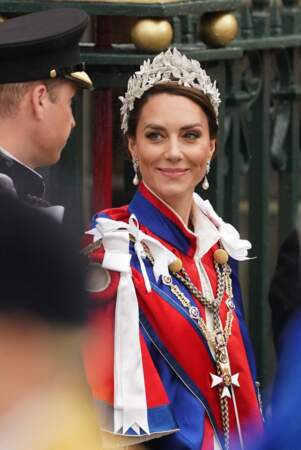 Kate Middleton à sa sortie de la cérémonie de couronnement de Charles III, en l'abbaye de Westminster, à Londres, le samedi 6 mai 2023.