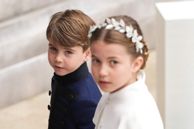 Le prince Louis et la princesse Charlotte ont fait une apparition remarquée, lors de la cérémonie de couronnement de Charles III, en l'abbaye de Westminster, à Londres, le samedi 6 mai 2023.