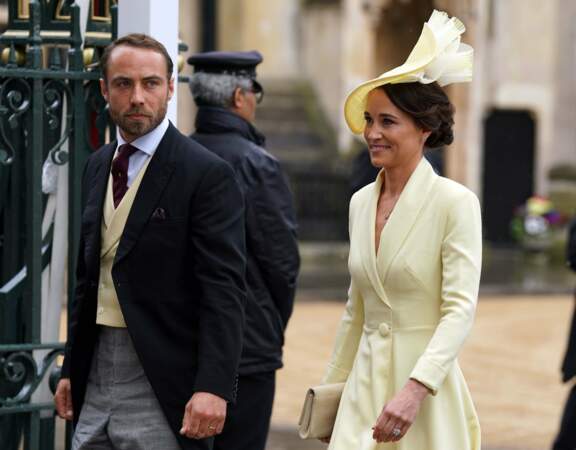 Pippa Middleton et James Middleton, à leur arrivée à l'abbaye de Westminster, avant la cérémonie de couronnement du roi Charles III et de la reine Camilla, à Londres, le samedi 6 mai 2023.