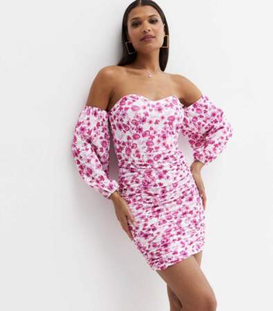 Robe florale à col Bardot, New Look, 45€