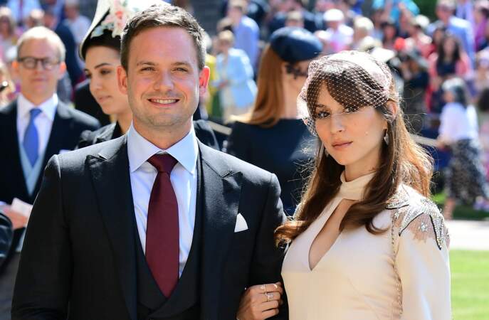 Patrick J. Adams et sa femme Troian Bellisario au mariage de Meghan et Harry, au château de Windsor, en 2018