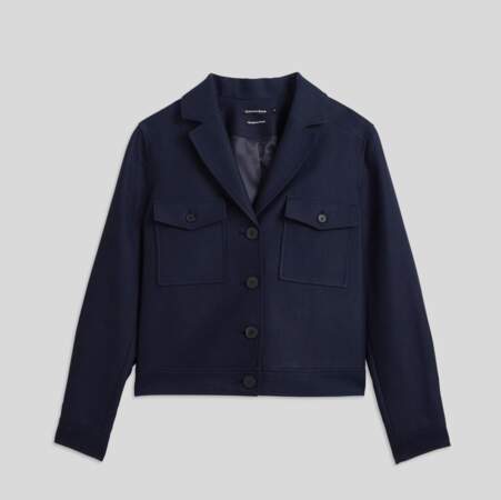 Veste courte en coton et lin bleu foncé, Monoprix, 69,99€