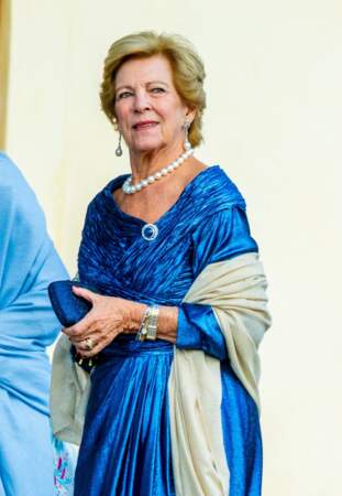 La reine Anne-Marie de Grèce au théâtre du château de Drottningholm pour la représentation du Royal Opera Jubilee Theatre, le 14 septembre 2023