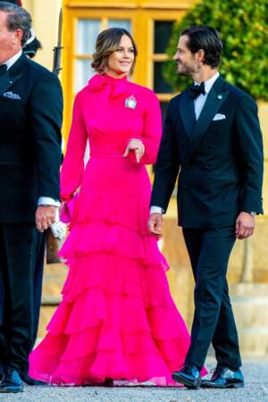 La princesse Sofia et le prince Carl Philip de Suède au théâtre du château de Drottningholm pour la représentation du Royal Opera Jubilee Theatre, le 14 septembre 2023