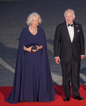 La reine Camilla et le roi Charles III très élégants pour le dîner d'Etat, organisé en leur honneur au Château de Versailles, ce mercredi 20 septembre 2023