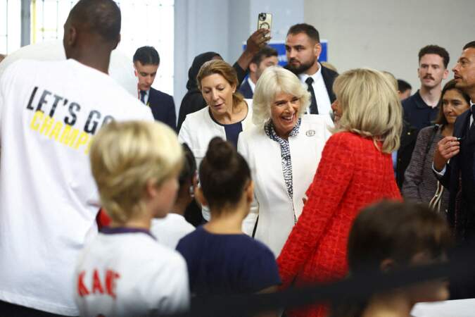 Brigitte Macron et Camilla rencontrent des sportifs, à Saint-Denis, ce jeudi 21 septembre 2023